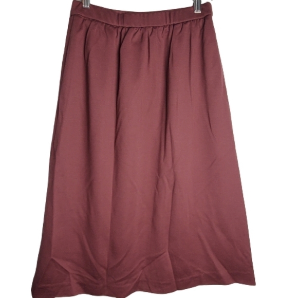Vintage 80s Catalina Burgundy Pencil Elastic Waist Skirt With Pockets Size 12 - Picture 1 of 10
